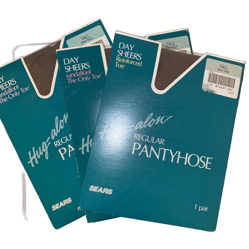 3 Packs Sears Day Sheers Sandalfoot Hug-alon Pantyhose Tall Silver Cloud 1 Pair